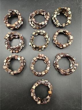 10 Resin Mother of Pearl Look Napkin Rings Set Boho Natural Feel Sensory